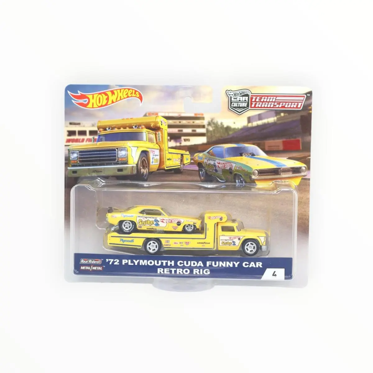 Hot Wheels `72 Plymouth Cuda Funny Car / Retro Rig - 2018 Team Transport A