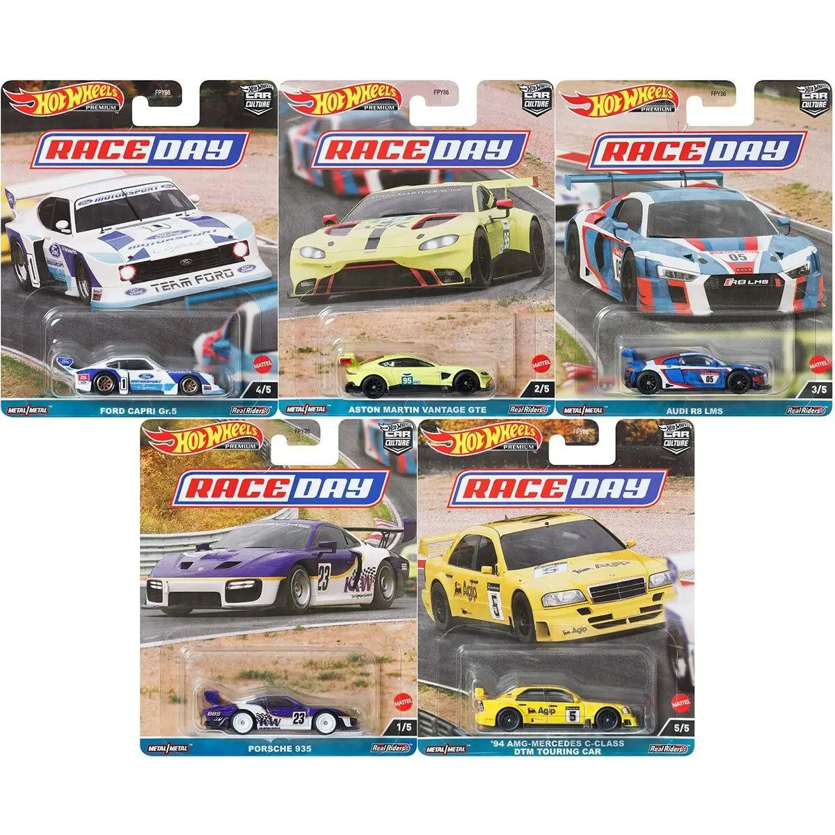 Hot Wheels 2023 Car Culture Race Day Set of 5 Cars FPY86-959D 1:64 Diecast Cars - Multi-Color