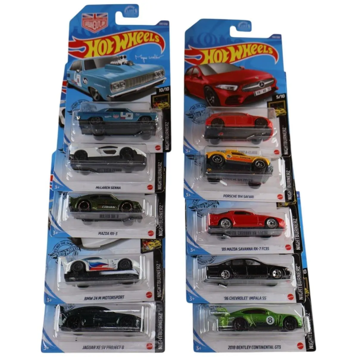 Hot Wheels Nightburnerz 2020 Complete Set 1 to 10 Long Cards