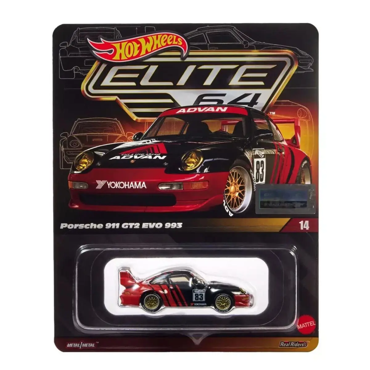 Hot Wheels Elite 64 Porsche 911 GT2 Evo 993 in Protective Pack - Black & Red