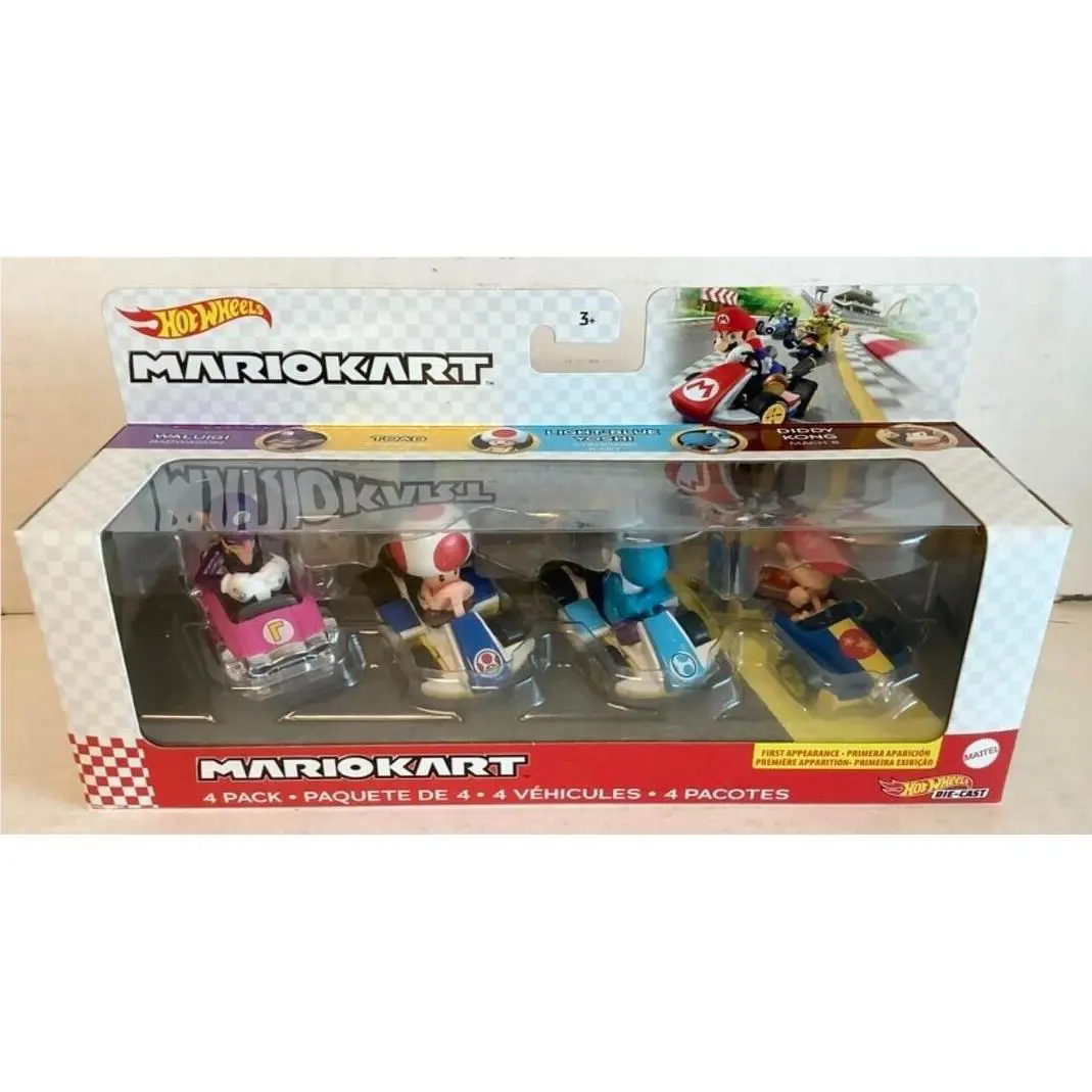 Mattel GXX98 Hot Wheels Mario Kart Fan Favorite 4-Pack Character Vehicle Set - Multi-Color