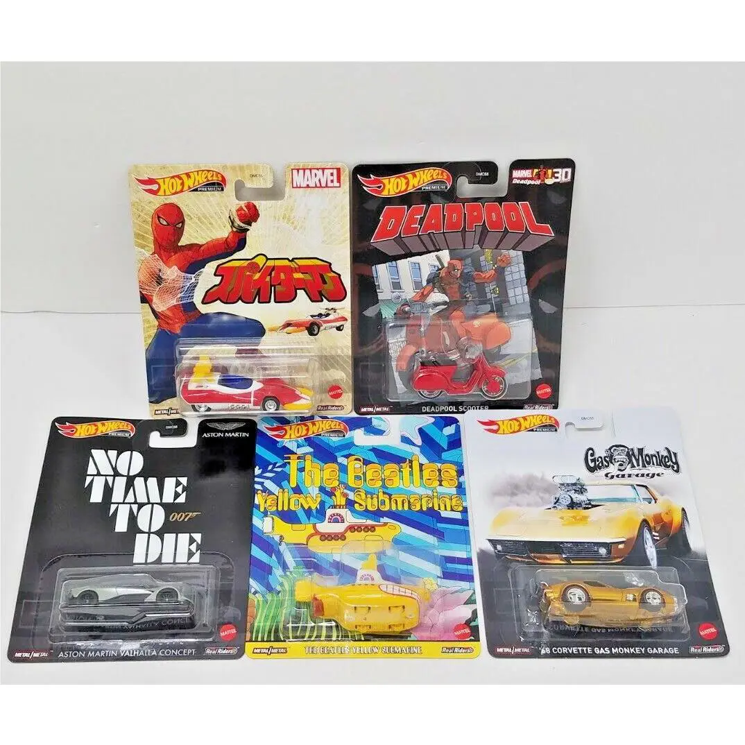 Hot Wheels 1:64 Retro Set of 5 DMC55-957F Deadpool 007 The Beatles Spider Man