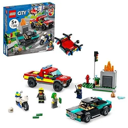 Lego City Fire Rescue Police Chase 60319 Building Kit For Ages 5+ with a Fire