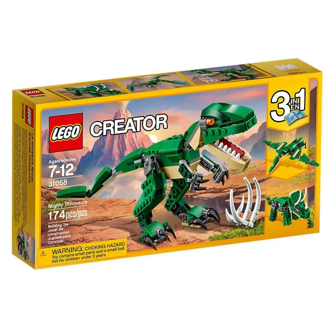 Lego Creator 174 Pcs Set 31058 Mighty Dinosaurs T-rex Triceratops 3 in 1