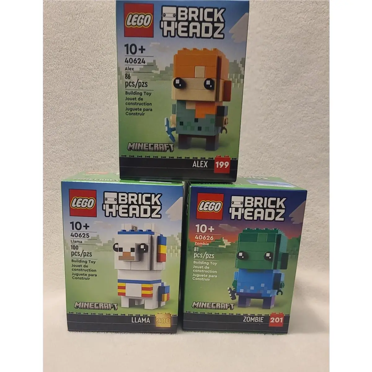 Lego Brickheadz Minecraft 40624 Alex 40625 Llama 40627 Zombie All 3
