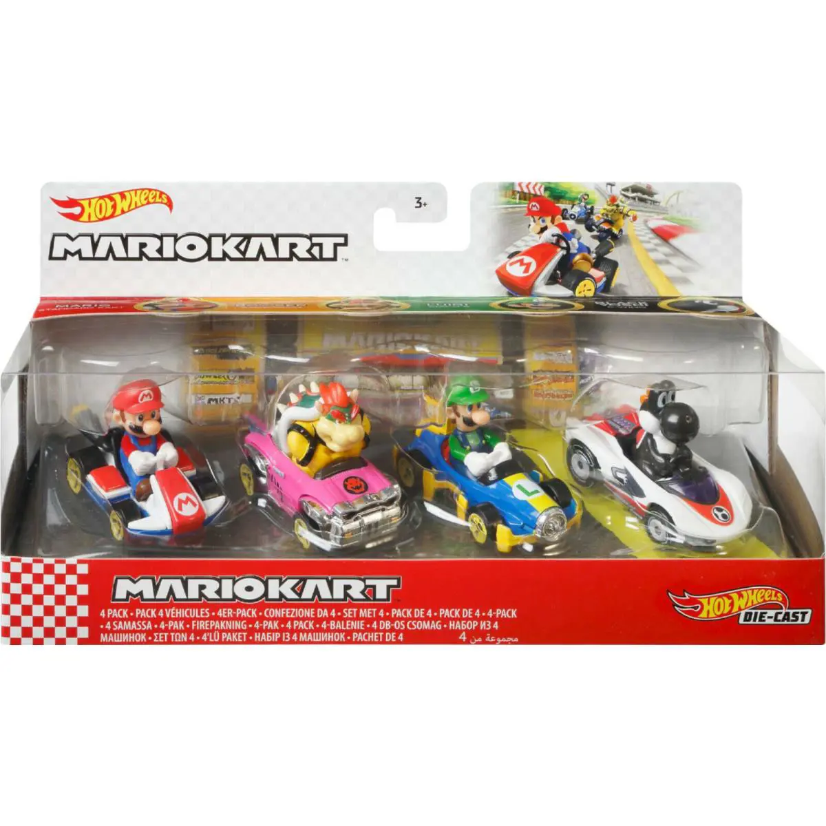 Mattel GLN53 Hot Wheels Die-cast Mario Kart 4-Pack Mariokart Diecast Luigi - Black