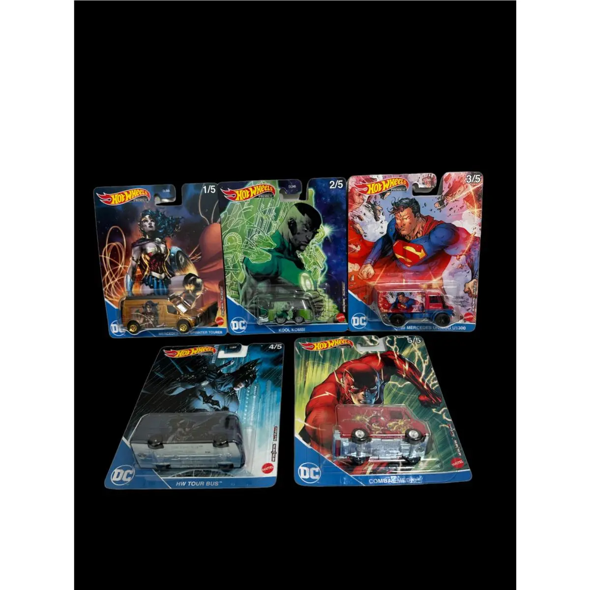 DC Hot Wheels Premium Real Rides 1:64 Cars Full Set 1-5 - Black, Green