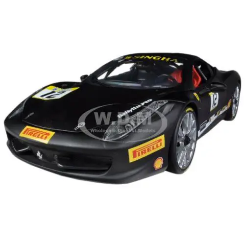 Ferrari 458 Challenge Matt Black 12 1/18 Diecast Model Car BY Hot Wheels BCT90