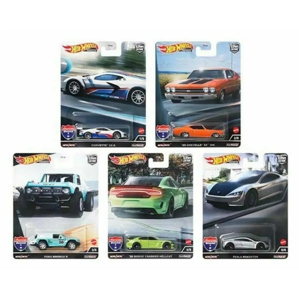 Hotwheels FPY86-957J Car Culture American Scene 1/64 Set of 5 Dodge Chevy Tesla