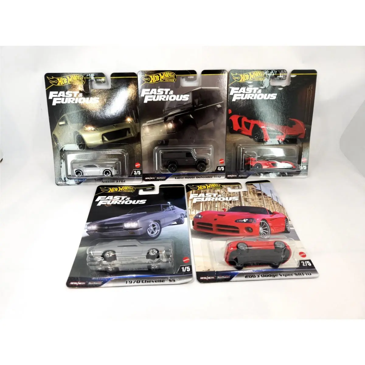 Hot Wheels Premium Fast Furious 1:64 Diecast Set of 5 Cars Real Riders - Multi-Color