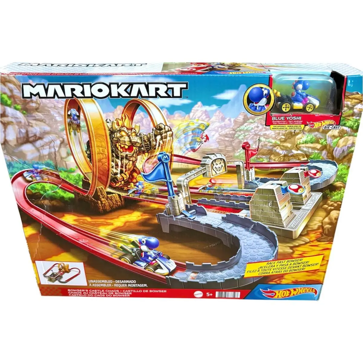 Hot Wheels Mario Kart Bowser`s Castle Chaos Trackset with Blue Yoshi - Multi-Color