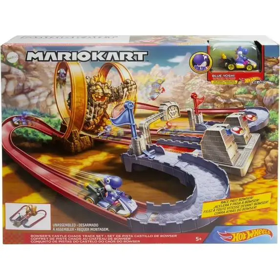 Mariokart Bowser`s Castle Chaos Hot Wheels Race Track Set with Blue Yoshi Mattel - Multi-Color