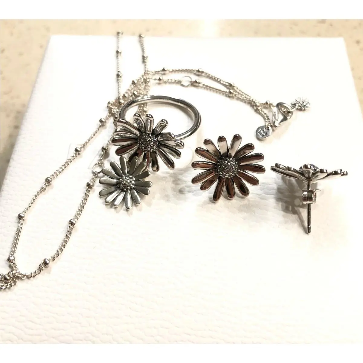 Pandora Pave Daisy Flower Collier Ring Earring Set 198817C01 298812C01 398964C01