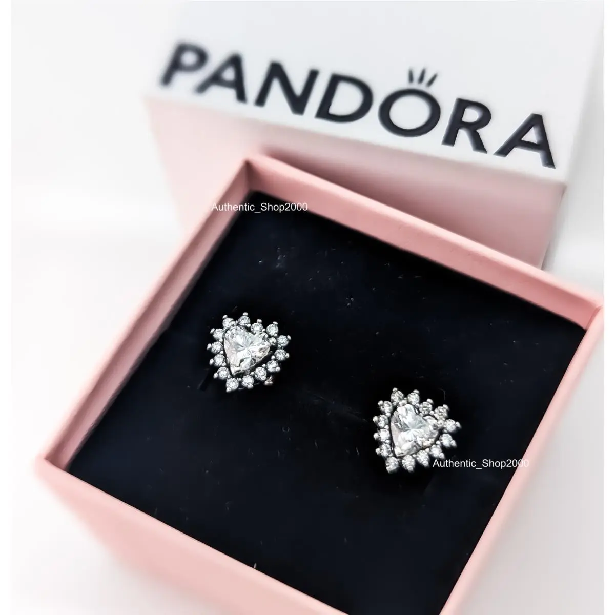925 Sparkling Double Heart Halo Necklace Stud Earring Gift Set Stud Earrings Only by Pandora