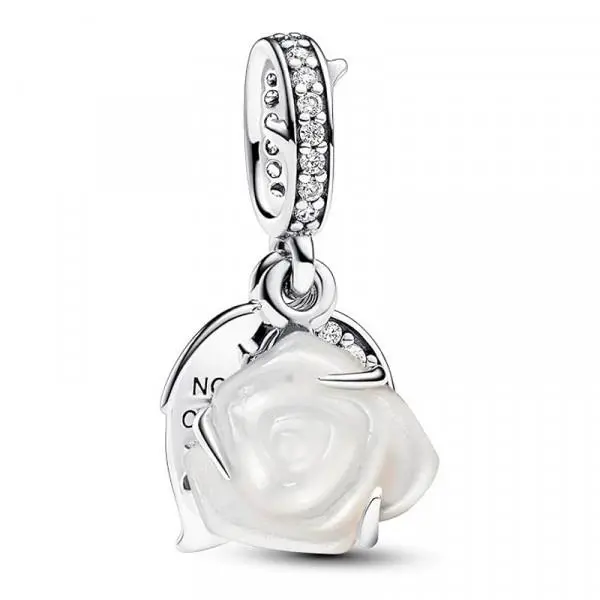 White Rose in Bloom Double Dangle Charm 793200C01 by Pandora