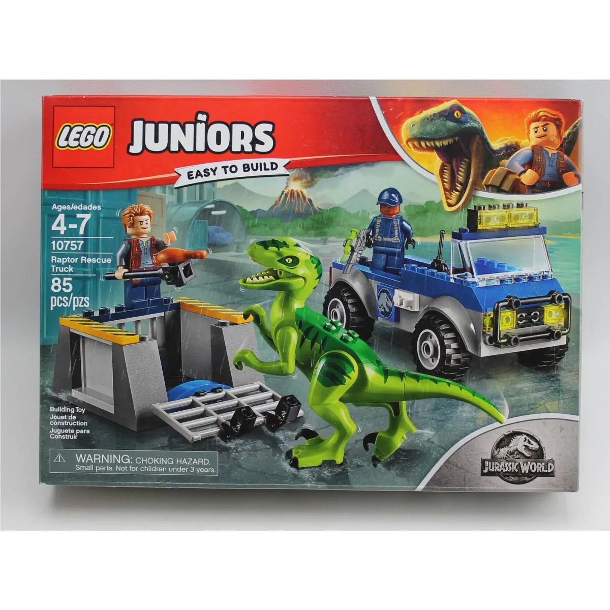 Lego Juniors 10757 Jurassic World Raptor Rescue Truck Dinosaur Clean Box