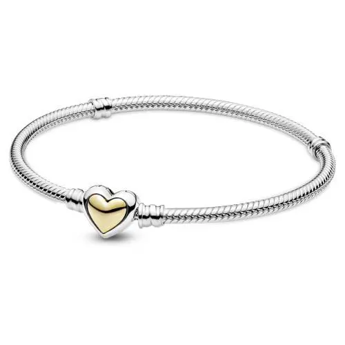 Pandora Domed Golden Heart Clasp Snake Chain Bracelet -23 599380C00-23