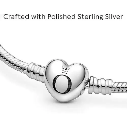 Pandora Moments Heart Clasp Sterling Silver Charm Bracelet Snake Chain Bracelet