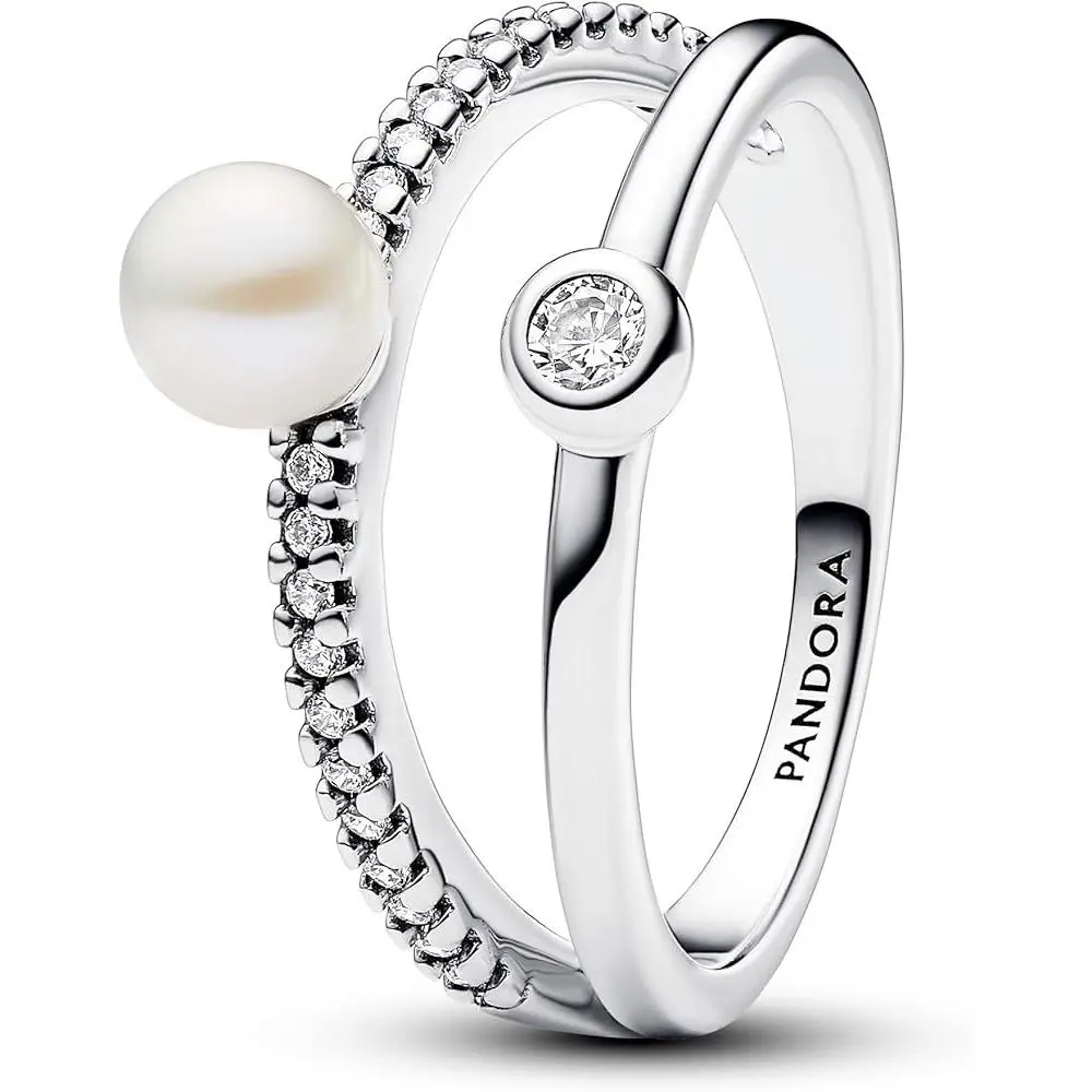 Pandora Treated Freshwater Cultured Pearl Pave Double Band Ring 193147C01-54
