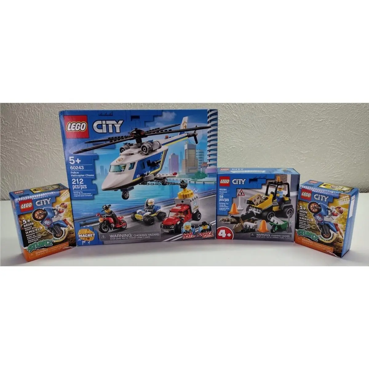 Lego City Police Helicopter Chase Rocket-stunt Bike City Roadwork Truck - 
