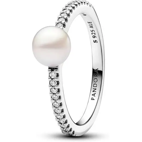 Pandora Treated Freshwater Cultured Pearl Pave Ring 193158C01-56