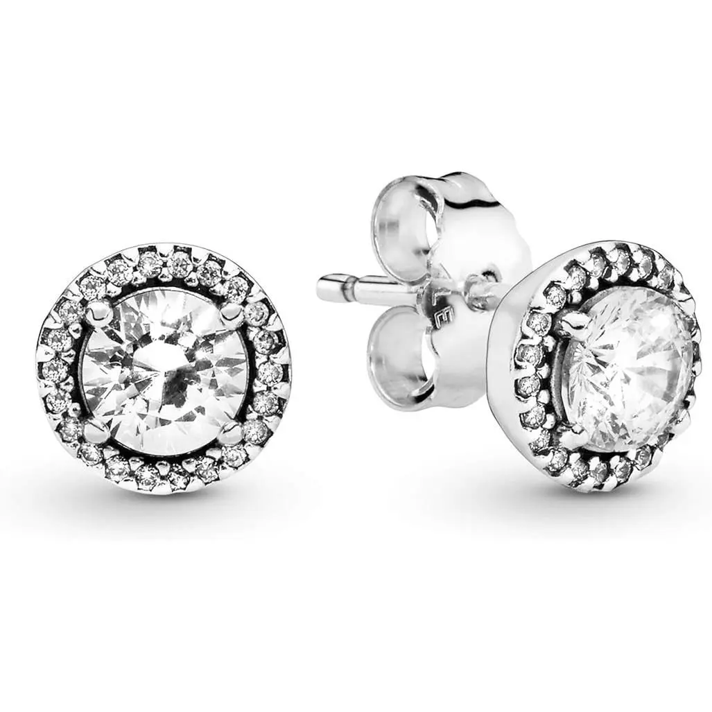 Pandora Classic Elegance Clear CZ Earrings Sterling Silver Women`s Jewelry Gift