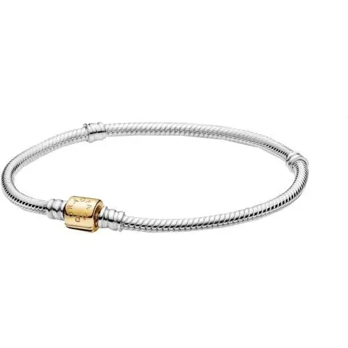 Pandora Moments 14k Gold Two-tone Barrel Clasp Snake Chain Bracelet