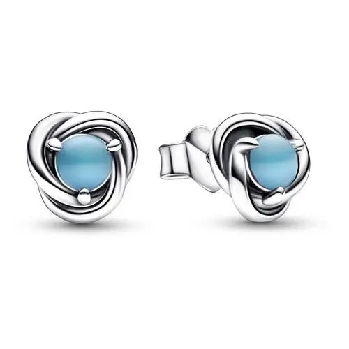 Pandora December Turquoise Blue Eternity Circle Stud Earrings 292335C02