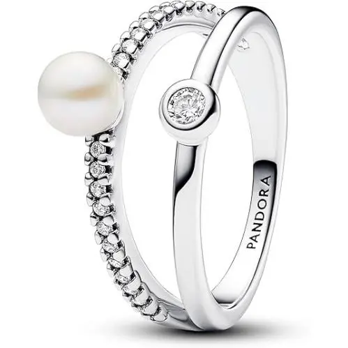 Pandora Treated Freshwater Cultured Pearl Pave Double Band Ring 193147C01-52