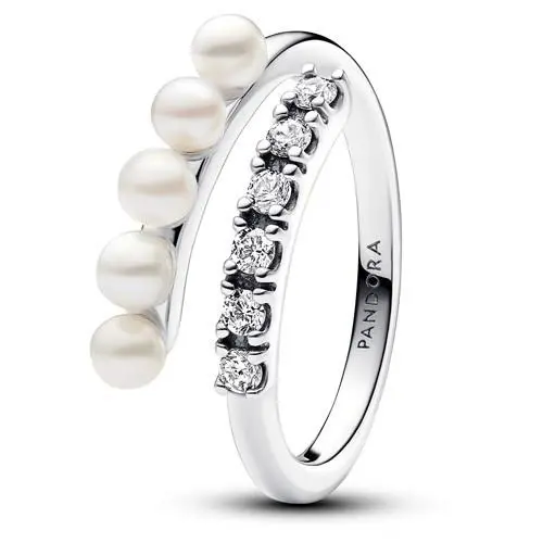 Pandora Treated Freshwater Cultured Pearls Pave Open Ring - White