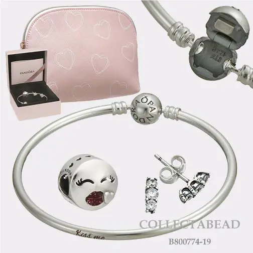 Pandora Silver Kiss Me Bangle Gift Set with Cosmetic Bag B800774-19