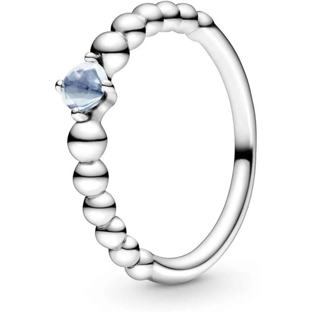 Pandora March Aqua Blue Beaded Ring 198867C01-56