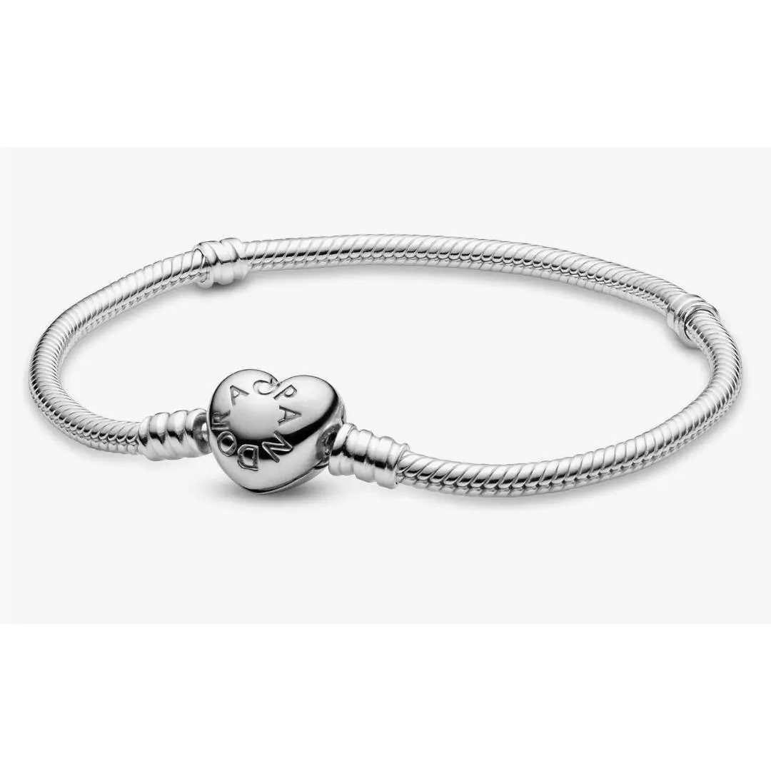 Pandora 590719-17 Sterling Silver Snake Bracelet Heart Clasp 6.7