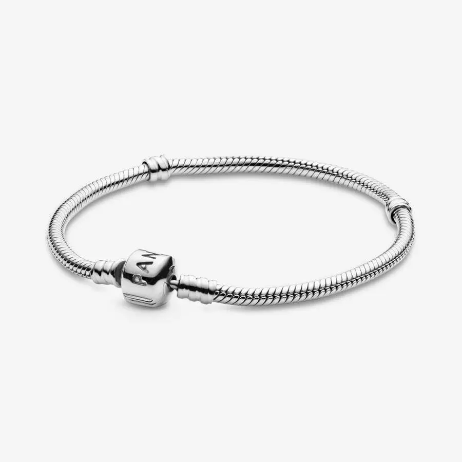 Pandora Moments Silver Barrel Clasp Snake Chain Bracelet 590702HV-16