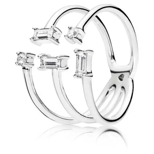 Pandora Open Ice Cube Ring in Sterling Silver with 3 Claw-set Baguette-cut and 1