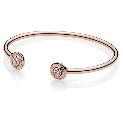 Pandora Open Logo Bangle In Pandora Rose with 28 Pave-set Clear Cubic Zirconia