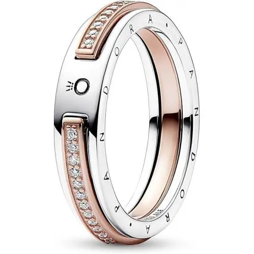 Pandora Signature Two-tone Logo Pave Ring 182773C01-58