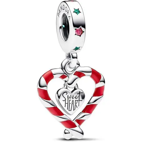 Pandora Double Candy Cane Heart Christmas Dangle Charm 792822C01