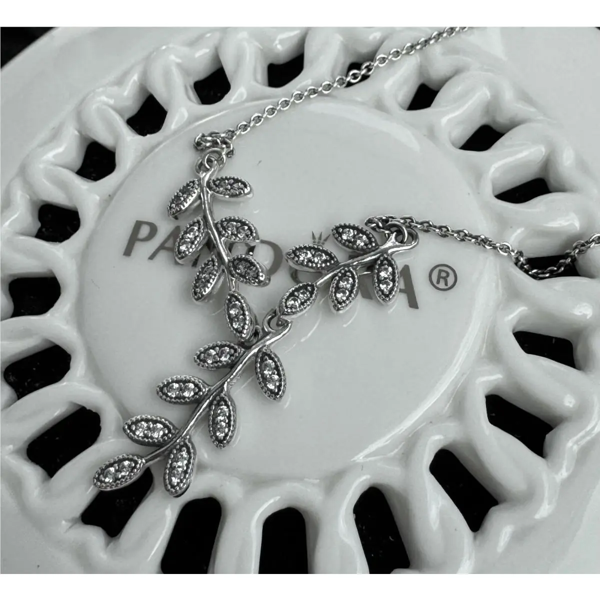 Pandora Sparkling Leaves Chain Necklace 590414CZ- 45 cm / 17.7