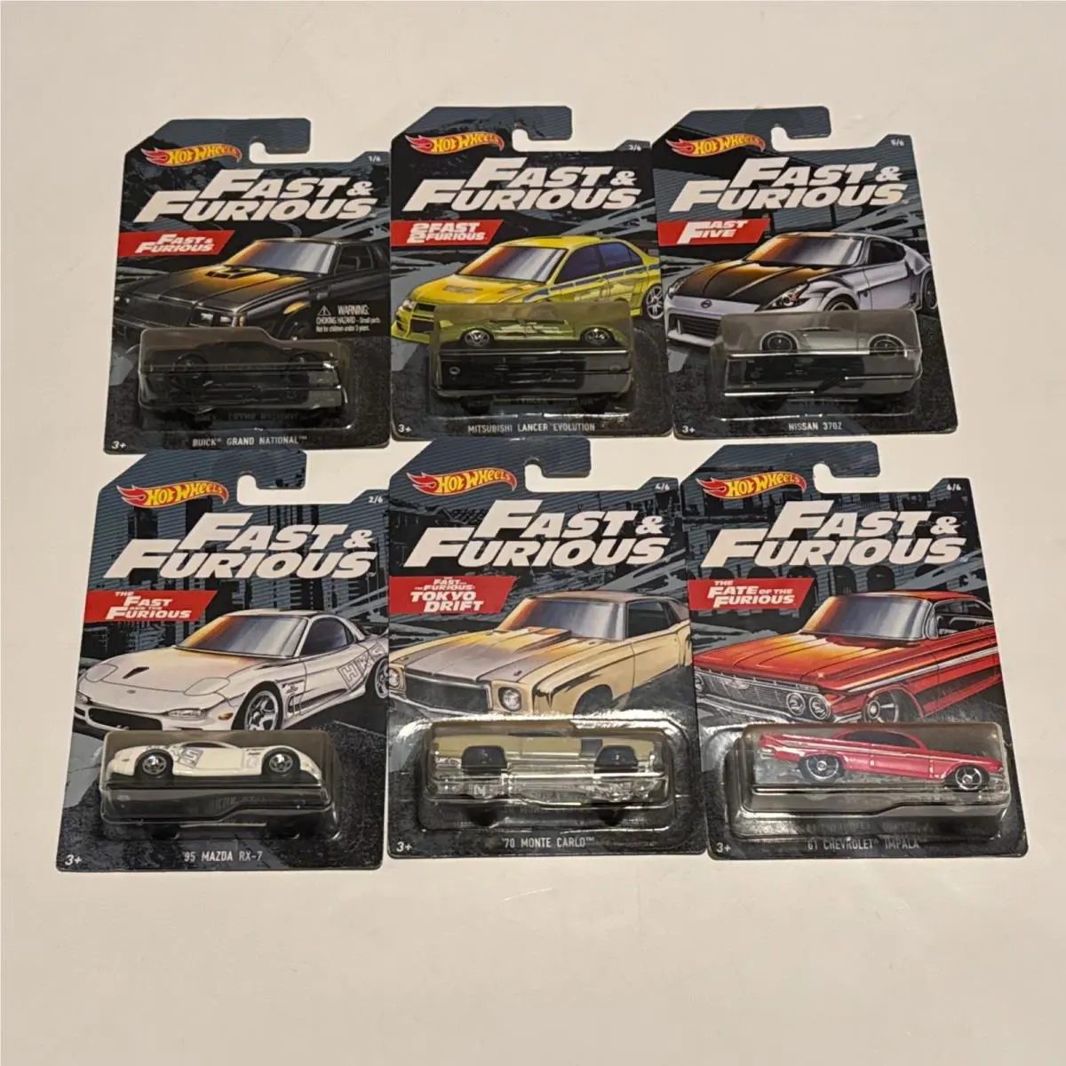 2018 Hot Wheels Fast Furious Complete Set Of 6 Mazda RX7 Nissan 370Z Sku C