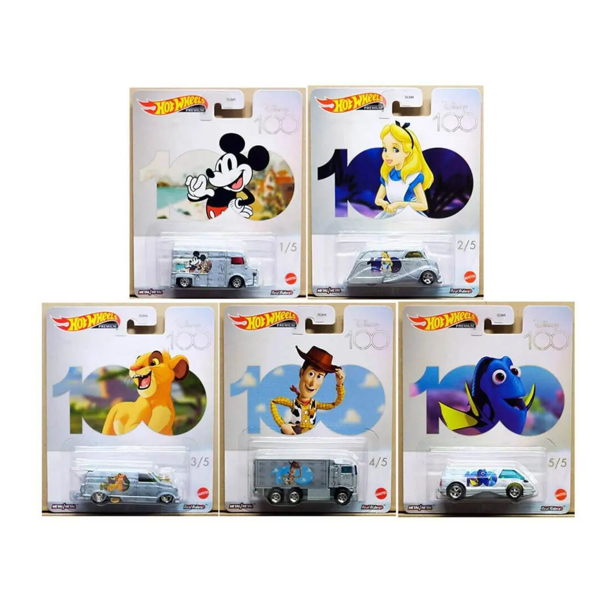 Hot Wheels Pop Culture Disney 100 Years Set of 5 Cars