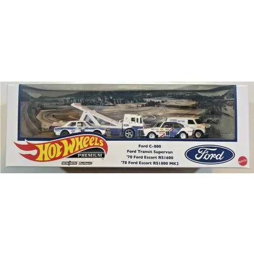 2021 Hot Wheels Premium Garage Box Set Ford Race Team C-800 Van 2 Escorts