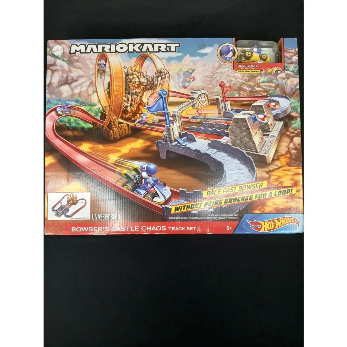 Hot Wheels Mariokart Bowsers Castle Chaos Track Playset Blue Yoshi GNM22