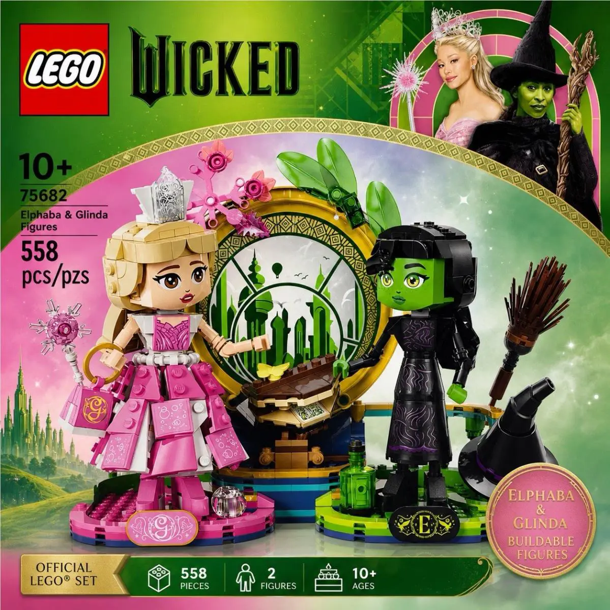 Lego Wicked Elphaba Glinda Figures Green/pink 558-Piece Set 75682