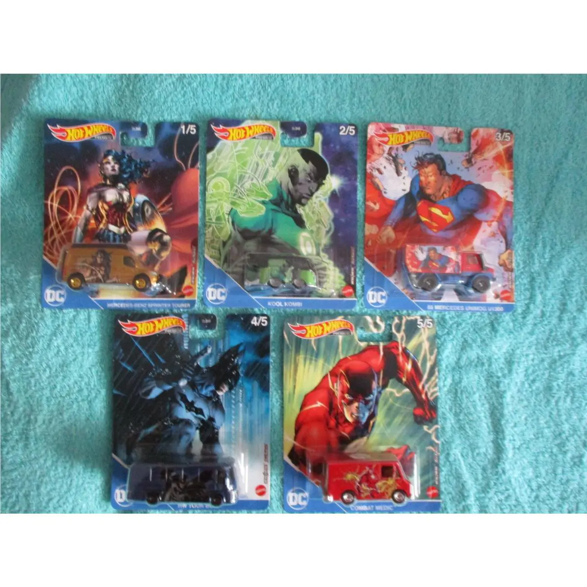 Hot Wheels 2021 DC Heroes 5 Cars Real Riders Superman Batman Green Kool Kombi