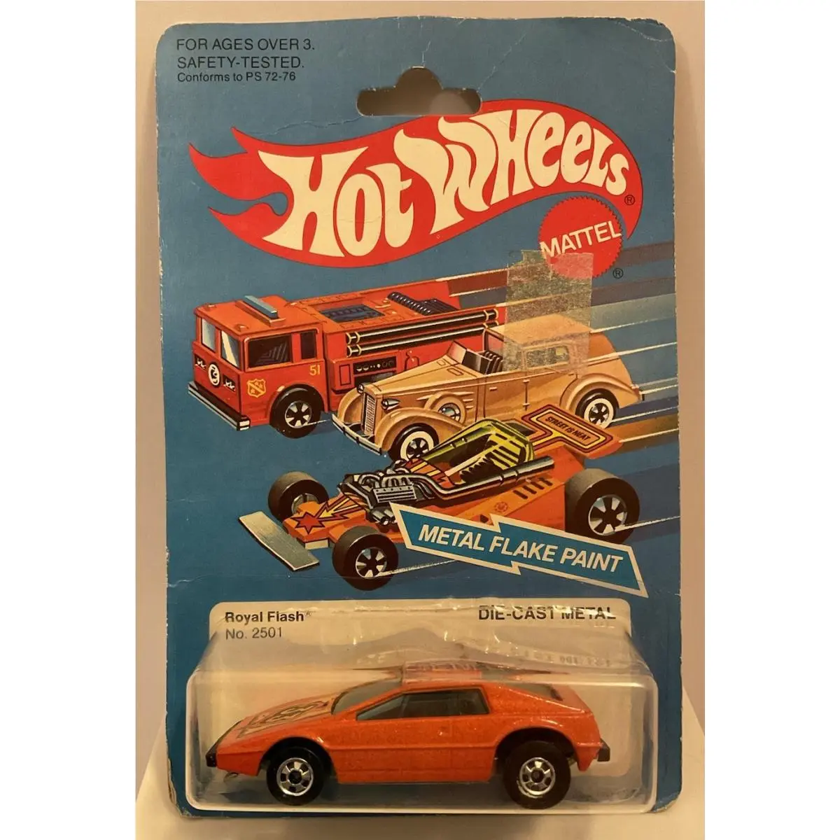 Vintage Hot Wheels 1982 Royal Flash Metal Flake Orange Black Wall Malaysia Nos