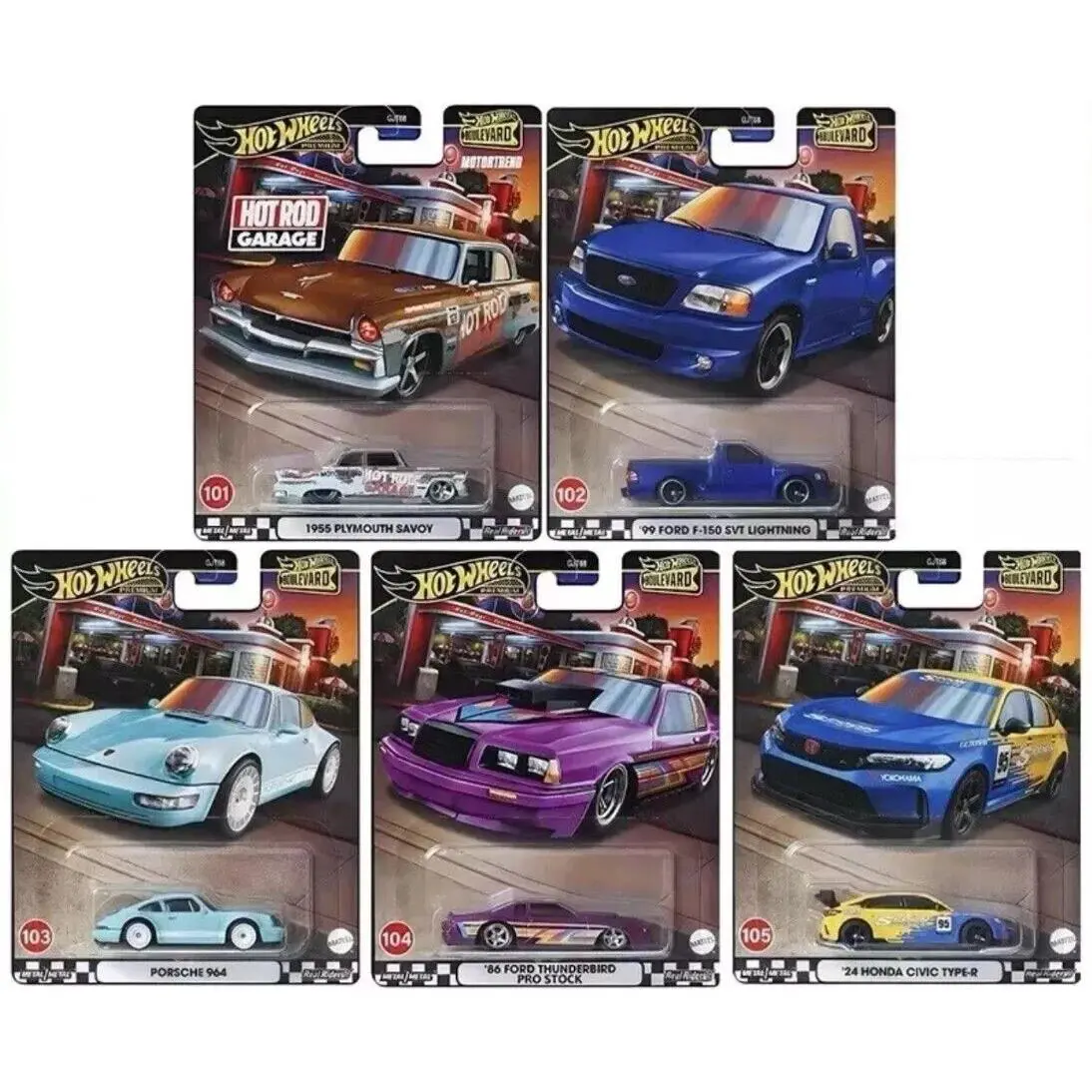 2024 Hot Wheels Boulevard Gold Premium W Case 5 Cars Set GJT68-953W 101-105 - Multi-Color