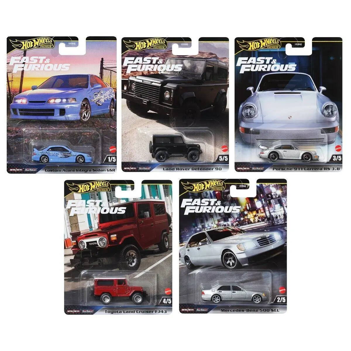 5-Pack Hot Wheels Premium Fast Furious 2024 Mix 3 Die-cast Car Set Movie