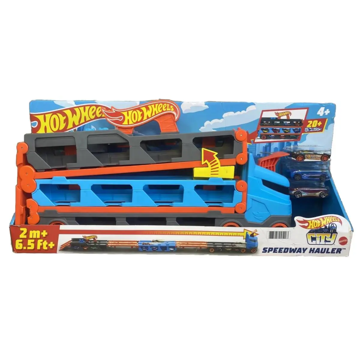 Hot Wheels City Speedway Hauler GVG37 Transforms Into 6 Ft. Long 2 Car Racetrack