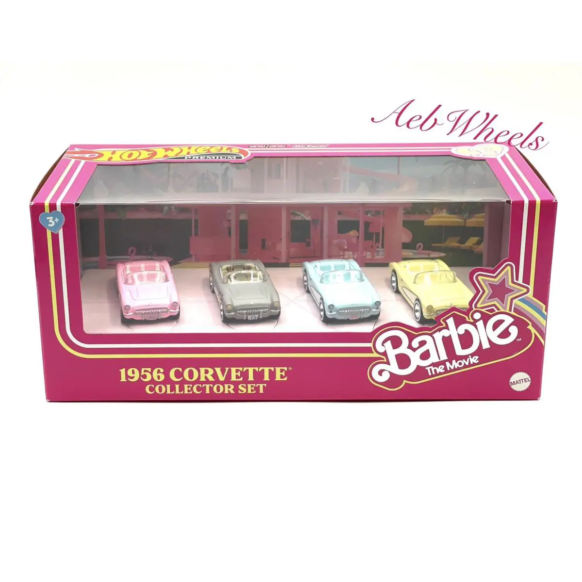 2023 Hot Wheels Barbie Movie 1956 Corvette Diorama 4 Pack Car Collector Gift Set
